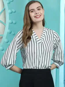 Winza Designer Women Striped Puff Sleeve Shirt Style Top