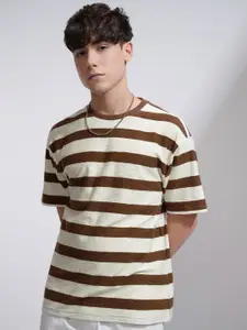 HIGHLANDER Men Striped Round Neck Cotton Relaxed Fit T-shirt