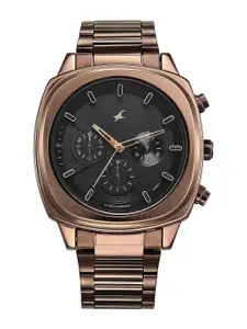 Fastrack Men Brass Dial & Stainless Steel Bracelet Style Straps Analogue Watch 3319QM01