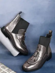 Ronnie Grey Women Block Heel Slip-On Regular Boots