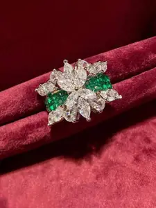 Jewels Galaxy Silver Plated American Diamond Stone Studded Adjustable Finger Ring