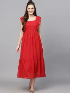 BAESD Women Flutter Sleeves Fit & Flare Midi Dress