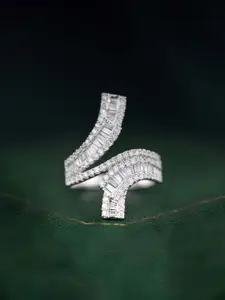 Jewels Galaxy Silver-Plated American Diamond-Studded Adjustable Finger Ring