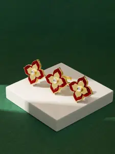 TEEJH Desi Kalakaar Gold-Plated Stone-Studded Adjustable Finger Ring