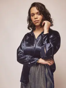 The Label Life Women Spread Collar Textured Casual Shirt