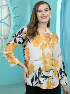 Winza Designer Women Floral Print Mandarin Collar Cotton Top