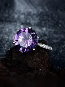 Jewels Galaxy Silver Plated American Diamond-Studded Adjustable Finger Ring