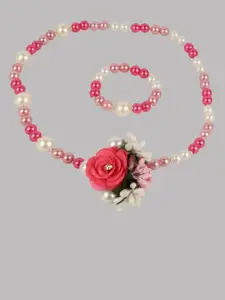 Daizy Girls Floral Pearl Beaded Necklace With Bracelet Jewellery Set