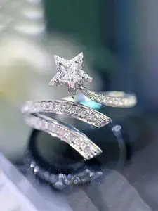 Jewels Galaxy Silver-Plated Crystals Stone-Studded Finger Ring