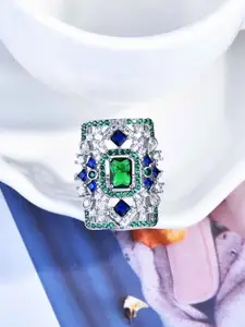 Jewels Galaxy Silver-Plated Crystals Stone-Studded Adjustable Finger Ring