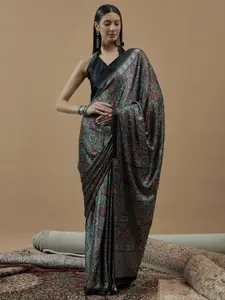 Saree mall modal Ajrak Block Poly Crepe Block Print SareesWith Blouse Piece