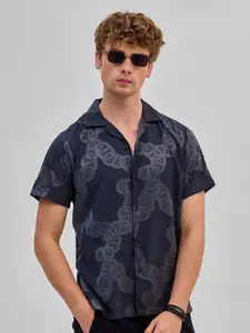 Snitch Men Smart Cuban Collar Textured Casual Shirt