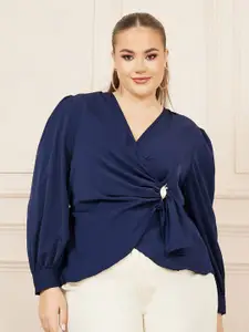 Styli Women Plus Solid Metal Buckle Detail Wrap Top