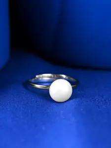 Clara 925 Pure Sterling Silver Platinum-Plated Pearl Studded Ring