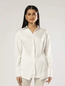 PEACH & PANDA Women Comfort Spread Collar Solid Satin Relaxed Fit Casual Shirt