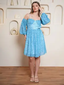 PURVAJA Women Off-Shoulder Georgette Fit & Flare Dress