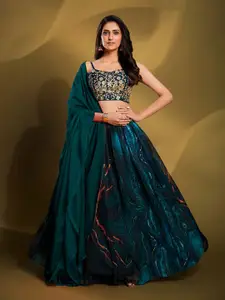 Fusionic Embroidered Sequinned Semi-Stitched Lehenga & Unstitched Blouse With Dupatta
