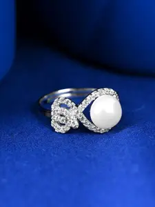 Clara 925 Pure Silver Stone-Studded Pearl Finger Ring