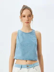 Koton Women Round Neck Sleeveless Cotton Crop Top