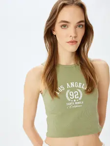 Koton Women Typography Printed Cotton Tank Crop Top