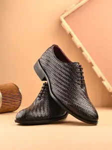 House of Pataudi Men Comfort Fit Textured Formal Derbys Shoes
