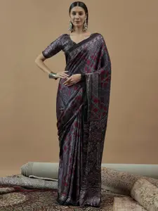 Saree mall modal Ajrak Block Poly Crepe Block Print SareesWith Blouse Piece