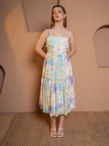 PURVAJA Women Floral Printed Shoulder Strep Fit & Flare Midi Dress