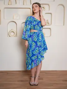 PURVAJA Women Puff Sleeve Georgette Fit & Flare Dress