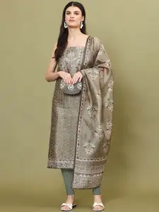 Meena Bazaar Floral Printed Tussar Unstitched Dress Material