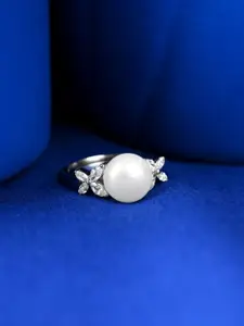 Clara 925 Sterling Silver Pearl Studded Adjustable Finger Ring