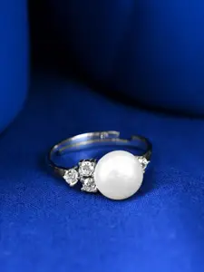 Clara 925 Pure Silver Stone-Studded Pearl Finger Ring