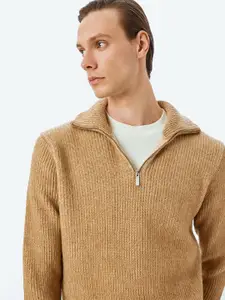 Koton Men Lapel Collar Striped Sweater