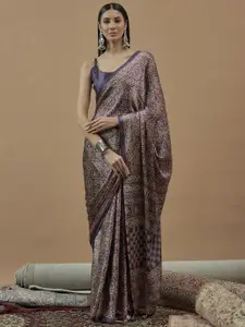 Saree mall modal Ajrak Block Poly Crepe Block Print SareesWith Blouse Piece