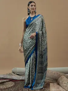 Saree mall Floral Poly Crepe Block Print Sarees