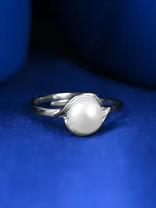 Clara 925 Sterling Silver Pearl Studded Adjustable Finger Ring