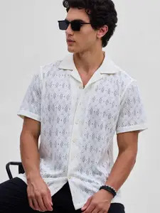 Snitch Men Relaxed Cuban Collar Textured Casual Shirt