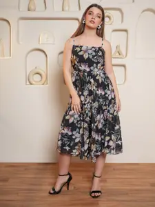 PURVAJA Women Floral Printed Georgette Fit & Flare Midi Dress