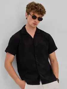 Snitch Men Smart Cuban Collar Textured Casual Shirt