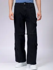 The Indian Garage Co Men Mid Rise Clean Look Wide Leg Relaxed Baggy Fit Cargo Jeans