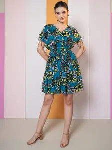 PURVAJA Women Floral Printed Fit & Flare Mini Dress