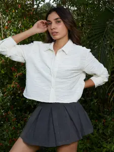 PINACOLADA Women Comfort Spread Collar Textured Casual Shirt