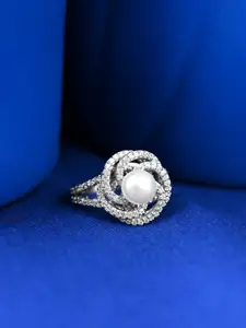 Clara 925 Silver Platinum Plated Adjustable Finger Ring