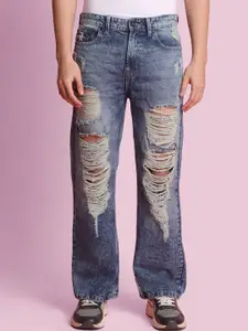 Bene Kleed Men Wide Leg Highly Distressed Heavy Fade Jeans