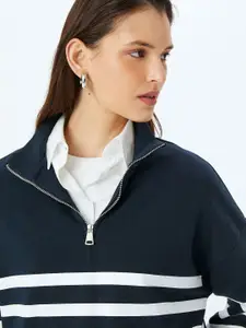 Koton Women Cotton Mock Collar Pullover Sweatshirt