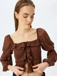 Koton Women Solid Puff Sleeve Crop Top