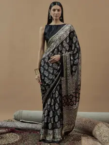 Saree mall modal Ajrak Block Poly Crepe Block Print SareesWith Blouse Piece