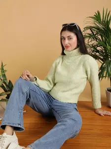 Stylecast X Kotty Women Cotton Turtle Neck Self Design Pullover Sweaters