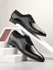 House Of Pataudi Men Black Faux Leather Formal Lace Up Derby