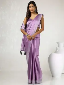 Soch Women Embellished Beads and Stones Satin Heavy Work Saree With