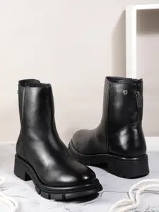 Nautica Women Mid-Top Stacked Heel Regular Boots